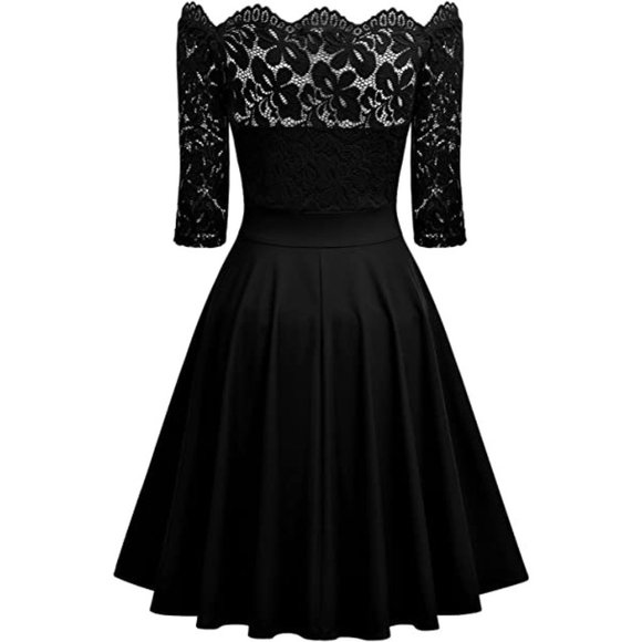 Miusol Dresses & Skirts - Miusol Women's Lace Short Sleeve Boat Neck Swing Dress black fit & flare Small